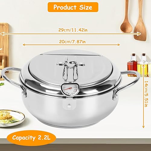 Friteuse Tempura, Poêle Tempura de Style Japonais Friteuse Japonaise Tempura avec Thermomètre Poêle à Frire en Acier Inoxydable pour Frire du Tempura, du Poulet Français, du Poisson Séché (24 cm) - Nail Gallerys