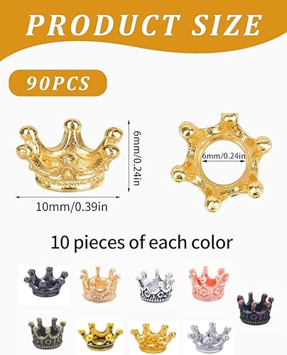 QLEUIFT 90 pcs Petites couronnes dorées, 9 Couleurs, Mini Breloques de Couronne pour travaux manuels, Bijoux de Couronne, Style tibétain Vintage, Perles en Alliage, pendentifs, Breloques - Nail Gallerys