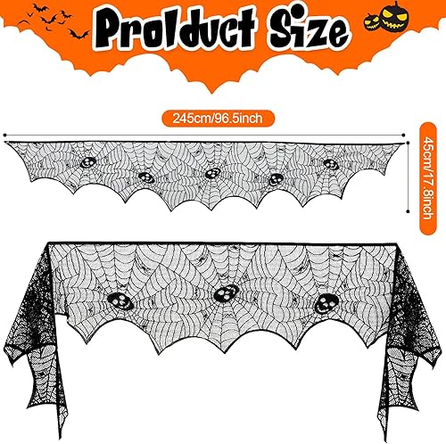 Wzone 45 x 245 cm - Toile d'araignée - Décoration d'Halloween - Squelette - Dentelle noire - Toile d'araignée effrayante - Décoration effrayante pour porte, carnaval, Halloween, fête - Nail Gallerys