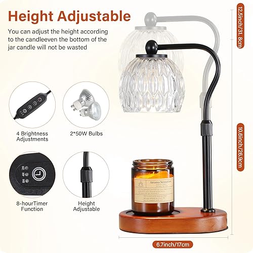 KPUY Lampe Chauffe-Bougie, Lampe Chauffe-Bougie avec minuterie et gradateur Chauffe-Bougie Bougies parfumées réglables en Hauteur, avec 2 Ampoules pour Bougie en Pot Bougie parfumée sans Flamme, Noir - Nail Gallerys