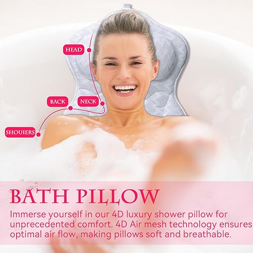 Oreillers de bain pour baignoire 4D Oreillers de bain sans glissement respirants, oreillers de bain doux pour la peau | Oreiller de douche anti-disligent, oreiller de coussin de baignoire - Nail Gallerys
