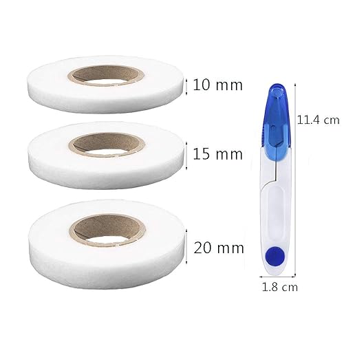 Anyasen Ruban à repasser 3 Rouleaux Bande Thermocollante Rideau Ruban Thermocollant Bande Thermocollante Rapide Double Face pour Tissu Rideaux Vetement (10 mm,15 mm,20 mm, 64 mètres par Rouleau) - Nail Gallerys