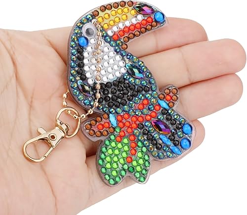 VETPW 5 Pièces DIY 5D des Oiseaux Diamant Peinture Portes-Clés, Strass Bricolage Double-Face 5D Diamond Pasted Painting Complet Keychain Pendentif pour Sac à dos Sac à main Décoration - Nail Gallerys