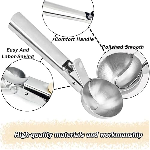 Cuillère à Glace Réutilisable,Cuillère à Crème Glacée Avec éjecteur Boules Cuillère à Crème Glacée Cuillère à Fruits Acier Inoxydable pour Glace Fruit - Nail Gallerys