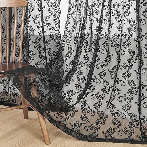 FOLKSIDE Lot de 2 Panneaux de Rideaux Transparents en Dentelle de 183 cm de Long avec Passe-Tringle pour Salon, Chambre à Coucher, Rideaux en Crochet de Style Victorien, crème de Style Victorien, 132 - Nail Gallerys
