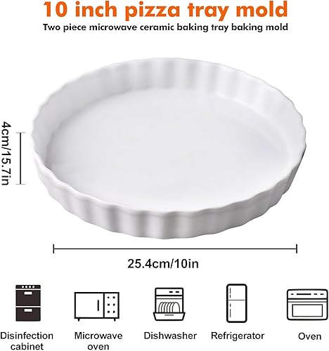 PORFOYO Moule à quiche en céramique, 2 pièces, blanc, avec bord ondulé, moule à gâteau rond, diamètre : 25,4 cm, hauteur : 4 cm, moule à tarte aux fruits, moule à quiche - Nail Gallerys