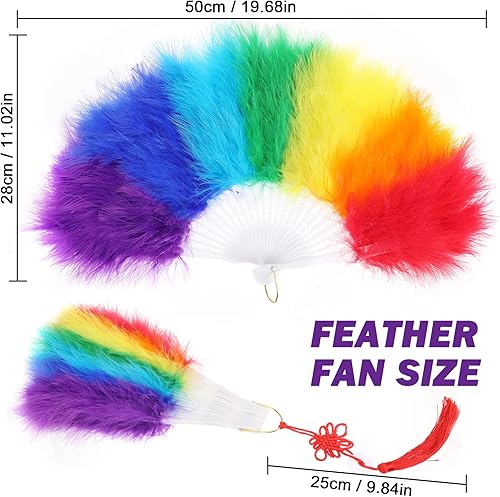 MWOOT Éventail en Plumes pour Marche des Fiertés, Éventail Arc-en-ciel pour Fierté Gay et Lesbienne, Éventail Multicolore LGBTQIA+ Pride, Accessoires Costumes Parade Pride - Nail Gallerys