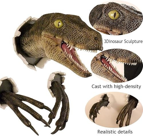 SCGHBK 3D dinosaure mural sculpture dinosaure tête murale résine dinosaure statue dinosaure Home chambre à coucher accessoires (Yellow) - Nail Gallerys