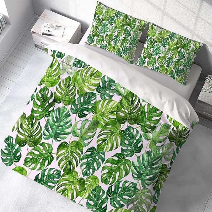 Housse de Couette 220x240 Eucalyptus Parure de Lit 2 Personnes avec Fermeture éclair, Housses de Couettes Imprimée Plantes en Microfibre avec 2 Taie d'oreiller 65x65 - Nail Gallerys