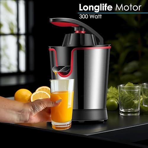 STEInBORG Presse-agrumes électrique | Moteur Longlife | 300 W | Acier inoxydable | Anti-gouttes | Entièrement démontable | Passe au lave-vaisselle | Nettoyage facile | Convient pour tous les agrumes - Nail Gallerys