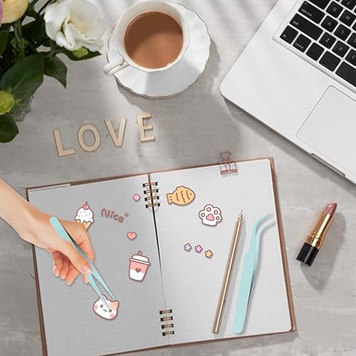 Tiptes d'autocollants d'album | Ensemble 2PCS de coude en acier inoxydable et pincettes droites avec couvertures protecteurs | Parfait pour l'artisanat de bricolage, le scrapbooking, l'application de - Nail Gallerys