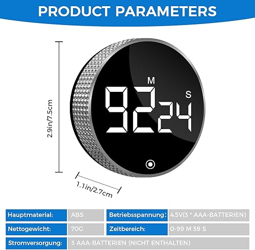 CNMTCCO Minuteur de Cuisine, Minuterie Timer Cuisine avec Affichage LED, Minuteur Aimanté pour la Cuisine, la Pâtisserie, l'apprentissage, Le Fitness et Le Sport (Noir) - Nail Gallerys