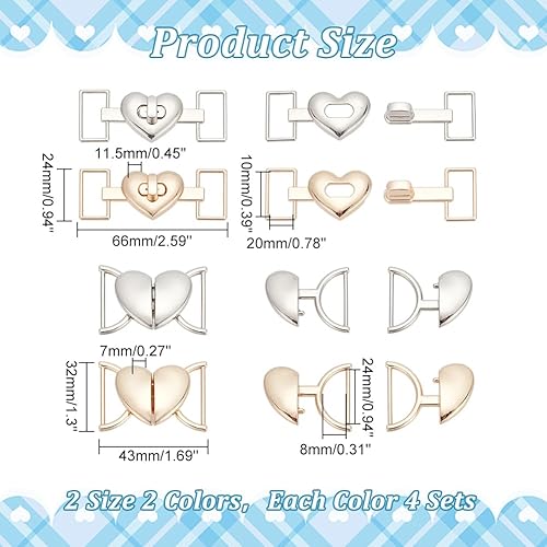 WADORN 16 pièces Boucle de Ceinture en Métal, 2 Styles de Boucles de Ceinture Élastiques en Forme de Cœur pour Femmes, Décoration de Ceinture, Fermoirs de Fixation, Boucle de Connecteur pour Bricolage - Nail Gallerys