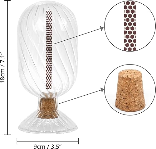 Winter Shore Cloche en Verre Decorative Hélicoïdale pour Allumettes - Porte Allumettes Boite Décorative en Verre Cannelé avec Grattoir & Base en Liège - Allumettes Non-Incluses - 9 x 18 cm - Nail Gallerys