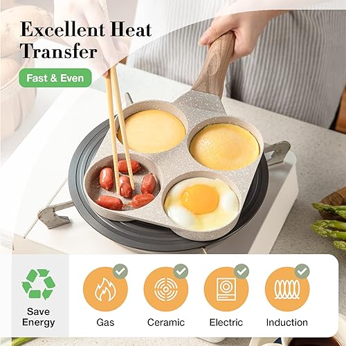 CAROTE Poele Induction avec 4 Moules Antiadhésive, Poele a Pancakes Poêle à Omelette pour Petit-déjeuner Oeuf Au Plat Hamburger, pour Cuisinière à Gaz et Cuisinière à Induction - Nail Gallerys