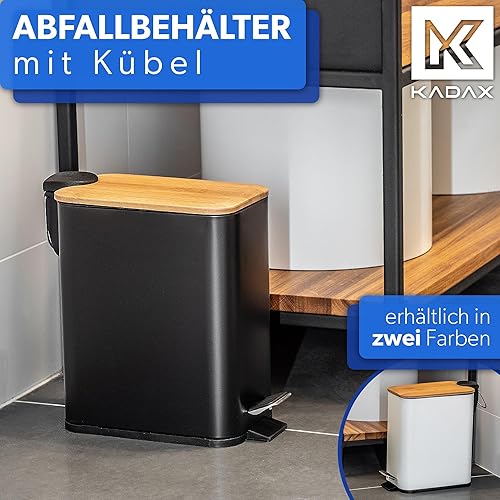 KADAX Poubelle de Salle de Bain en Acier avec Couvercle en Bambou, Pédale et Seau Interne Amovible, Petite Poubelle Pratique et Hygiénique (5L, Noir) - Nail Gallerys