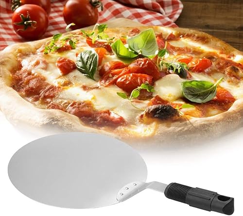 DMZK 10 Pouce Pelle à Pizza Ronde en Inox Avec Manche Anti-Chaude, Idéal Pour Les Gâteaux, Pizzas, Tartes - Nail Gallerys