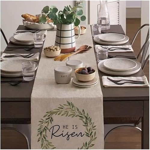 MOVDARL Lot de 2 chemins de table en lin de Pâques avec inscription « He Is Risen » - Décoration de mariage - Printemps, salle à manger, fête sur le thème de la ferme (275 x 33 - Nail Gallerys