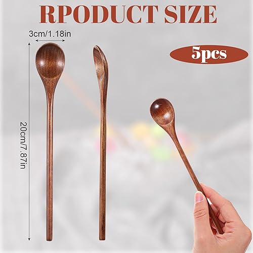 Lot de 5 cuillères en bois à long manche, cuillères à mélanger en bois de 20 cm pour café, cuillères de cuisine en bois pour manger, mélanger, mélanger la cuisine - Nail Gallerys