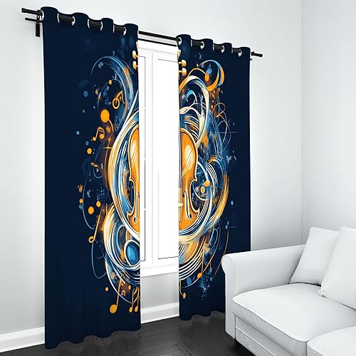 Sobhdga Guitare Thème Musical Notes de Musique Rideau Occultant 2 Pièces a Oeillets, Rideaux Moderne Abstrait, Thermique Isolant Anti Froid, Rideaux Opaque Intérieurs pour Salon, 117l X 138h - Nail Gallerys