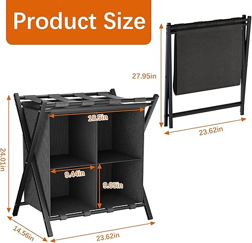 Support de valise, porte-bagages, porte-bagages pliable, avec compartiments de rangement, pour chambre d'amis, chambre à coucher, hôtel, bagages (noir) - Nail Gallerys