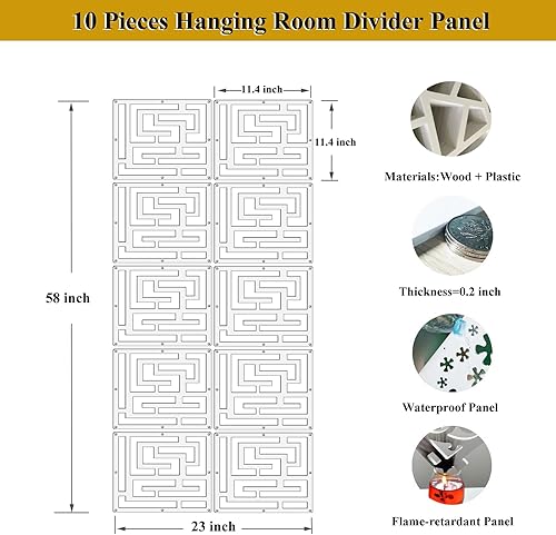 Lchen Lot de 10 séparateurs de pièce suspendus - Séparateurs de pièce - En bois et plastique - Pour décoration de bureau à domicile (ML-S-10 panneaux) - Nail Gallerys