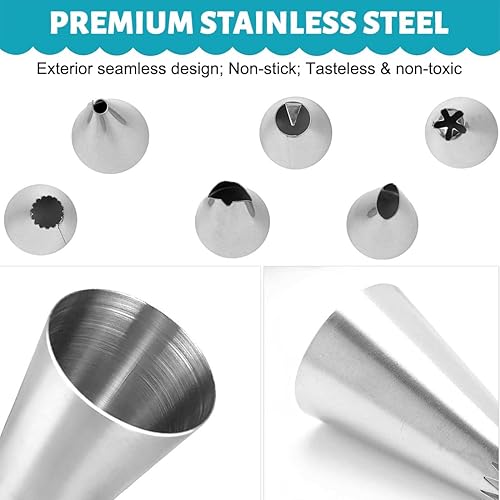 AFCJLTO Ensemble de poches à douilles de 9 pièces comprenant une poche à douille réutilisable de 12 pouces, 6 douilles en acier inoxydable, une brosse de nettoyage. pour la décoration de gâteaux - Nail Gallerys