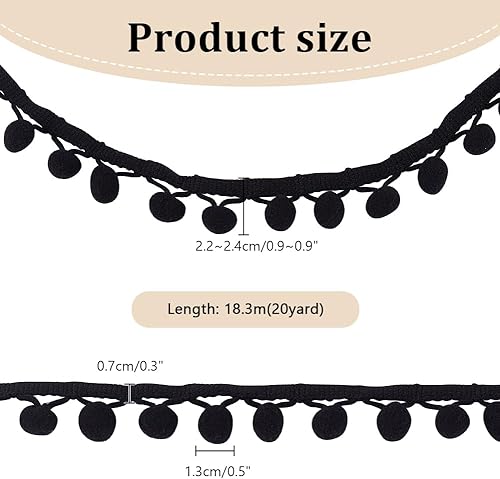 PH PandaHall 18.3m Garniture à Franges en Boules de Pompons en Coton Boule de Pompons de 13mm Triangle Noir Connexion de Dentelle pour Artisanat Couture Vêtements de Maison Oreiller - Nail Gallerys