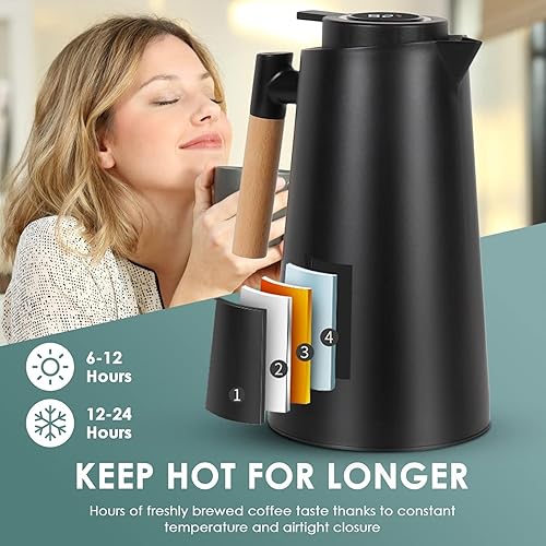 Dreamhigh® Bouteille isotherme de 1 l, avec affichage de la température, cafetière bien scellée (pas de fuite, pas de gouttes) – Noir élégant - Nail Gallerys