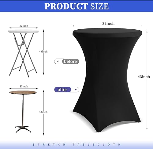 Showgeous Lot de 3 Housse pour Table Haute de Bistrot Ø 60-65 cm, Nappe Cocktail Ronde Noire, Housse de Table de Cocktail Extensible en Spandex pour Table de Banquet de Cocktail de Mariage(Noire) - Nail Gallerys