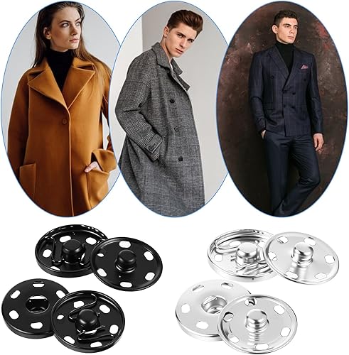 Giantree Lot de 20 boutons-pression en métal de 25 mm à coudre, boutons pression noirs et argentés pour vêtements et tissus, couture, portefeuille, sac à main, bricolage (25 mm) - Nail Gallerys