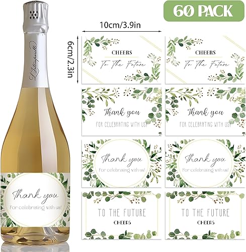 URROMA Lot de 60 mini étiquettes de bouteille de champagne vertes - Motif floral - Pour fête de mariage, anniversaire, fête - 4 styles - Nail Gallerys