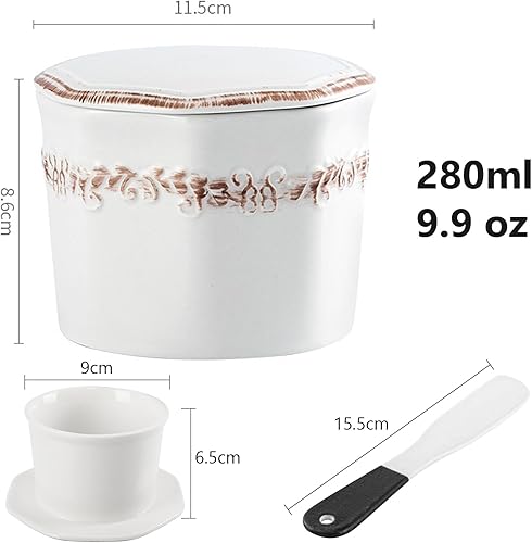 Beurrier français en céramique avec couvercle, cloche à beurre français en porcelaine avec couteau en céramique, beurrier en céramique pour beurre tartinable - Nail Gallerys