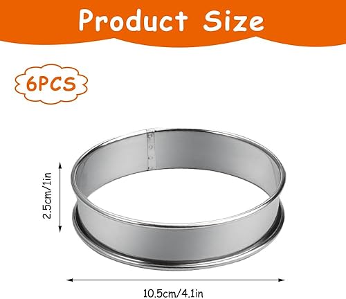 6 Pièces Cercle Patisserie, Cercle à Tarte Rond en Inox à Bord Roulé, 10,5 x 2.5cm Cercle Tartelette, Antiadhésif Cercle a Tarte, Cercle Tarte, pour Mousse, Muffins, Tartes, Gâteaux, Crumpets - Nail Gallerys