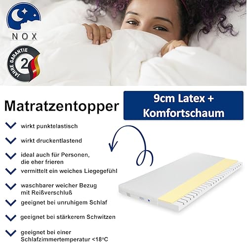TULENA Ortho Top Matelas, 180x200 cm surmatelas, 9 cm, Latex avec Mousse, Housse Amovible Anti-allergénique - Nail Gallerys