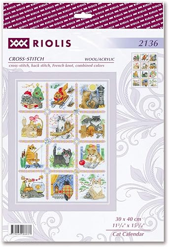 Riolis Counted Cross Stitch Kit 9.50'X11.75'-Cat Calendar (14 Count) - Nail Gallerys