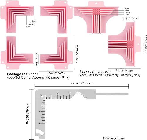 Lot de 7 guides d'angle de cartonnage avec outil de couverture en métal, assemblage d'angle/séparateur (3 mm, 2 mm, 1,5 mm, 1 mm) de large, pour couvertures de livres, boîtes en panneaux d'aggloméré, - Nail Gallerys