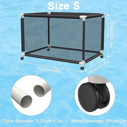 TATIVALO Boîte de rangement pour piscine 122 × 78 × 88 cm – Grand organisateur avec panier en filet, tubes en PVC et roulettes, pour bouées, matelas gonflables et jouets de piscine – Noir - Nail Gallerys