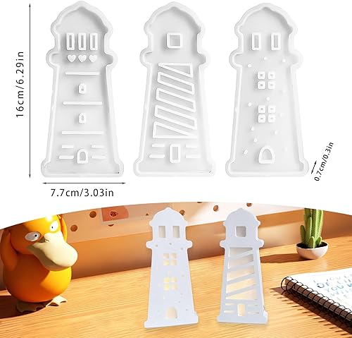 LUMOOM Lot de 3 moules en silicone - Phare maritime - Pour plâtre - Moules d'été maritimes - Pour maison lumineuse - Décoration de salon - Moule en silicone - Nail Gallerys