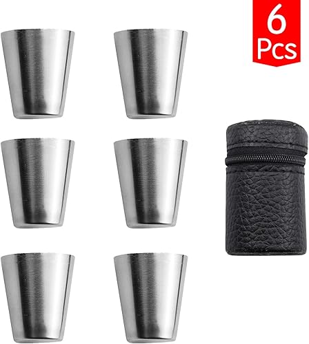 Wandefol 6 Pcs Shooter de 30ml en Acier Inoxyadable, Gobelet à Shoot, Verre à Shoot, Verre à Schnaps avec Étui en Cuir - Nail Gallerys
