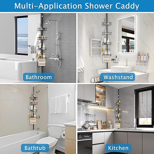 SWOYYU Étagère de Douche Télescopique Étagère d'Angle Douche Sans Percage Métal Rangement de Salle de Bain avec 4 Paniers pour Baignoire 85-325CM Gris - Nail Gallerys