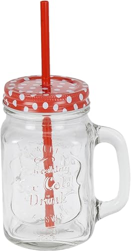 Spetebo Lot de 8 verres à boire avec couvercle et paille - Verres vintage avec anse - Verres à couvercle avec couvercle à visser pour eau, limonade, cocktails - Nail Gallerys