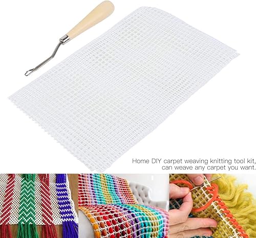 Toile de tapis bricolage, tapis vierge crochetant la toile de maille tapis à l'aiguille toile de maille pour crochet de loquet tapis tapisserie toile(Tissu maille 50cm + crochet manche en bois) - Nail Gallerys