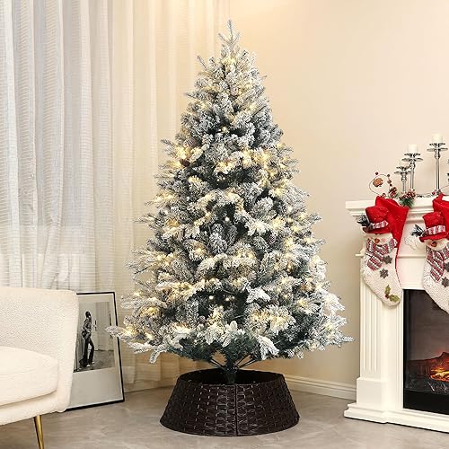 HOMCOM Sapin de Noël Artificiel 180 cm Arbre de Noël Lumineux floqué enneigé avec Support en Acier Pliable, 200 LEDs Blanc Chaud, 793 Branches, décoration de Noël Effet réaliste - Vert - Nail Gallerys