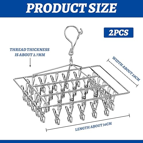 NLONLL 2 Pièces Étendoir Chaussettes Séchoir à Linge Rotatif en Acier Inoxydable Séchoir à Chaussettes Pliable avec 30 Pinces pour Chaussettes sous-Vêtements Soutiens-Gorge Vêtements de Bébé Gants - Nail Gallerys