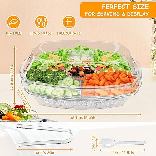 Qivine Plateau de vaisselle de service à 3 niveaux Restez au frais Boîte à collations avec couvercle boîte à collations ovale degrés pour contenir des fruits collations et légumes - Nail Gallerys