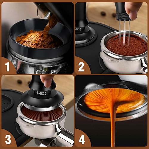 Aofesel Lot de tampons à café 51 mm, régulateur de pression, outil WDT, bague de dosage 51 mm, tapis de tamper, tampon à café en acier inoxydable 304 avec réglage de l'échelle pour barista, noir - Nail Gallerys