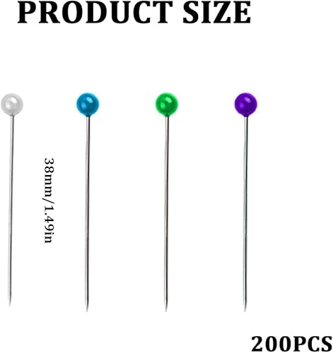 XKSOCT 200 Pièces Épingles Couture Epingles Couturiere Epingle a Tete Ronde Couture(Couleur Mixte) pour mercerie,Patchworkde, Couture et d'Artisanat 38mm/la tête en Verre de 3 mm - Nail Gallerys