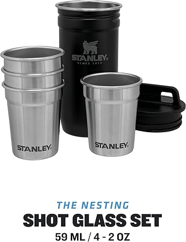 Stanley Adventure Nesting Shot Glass Set 0.59ML Hammertone Green - Verres à shot en acier Inoxydable sans BPA - À empiler - Passe au lave-vaisselle - Nail Gallerys