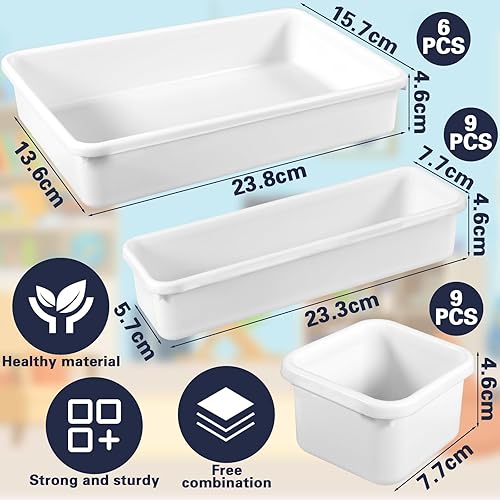 24 Pièce Organisateur Tiroir, Rangement Tiroir Diviseur de Plateau, avec 3 Tailles Empilable pour Papeterie Maquillage Bijoux, Dans la Cuisine Chambre à Coucher Salle de Bain et le Bureau (Blanc) - Nail Gallerys